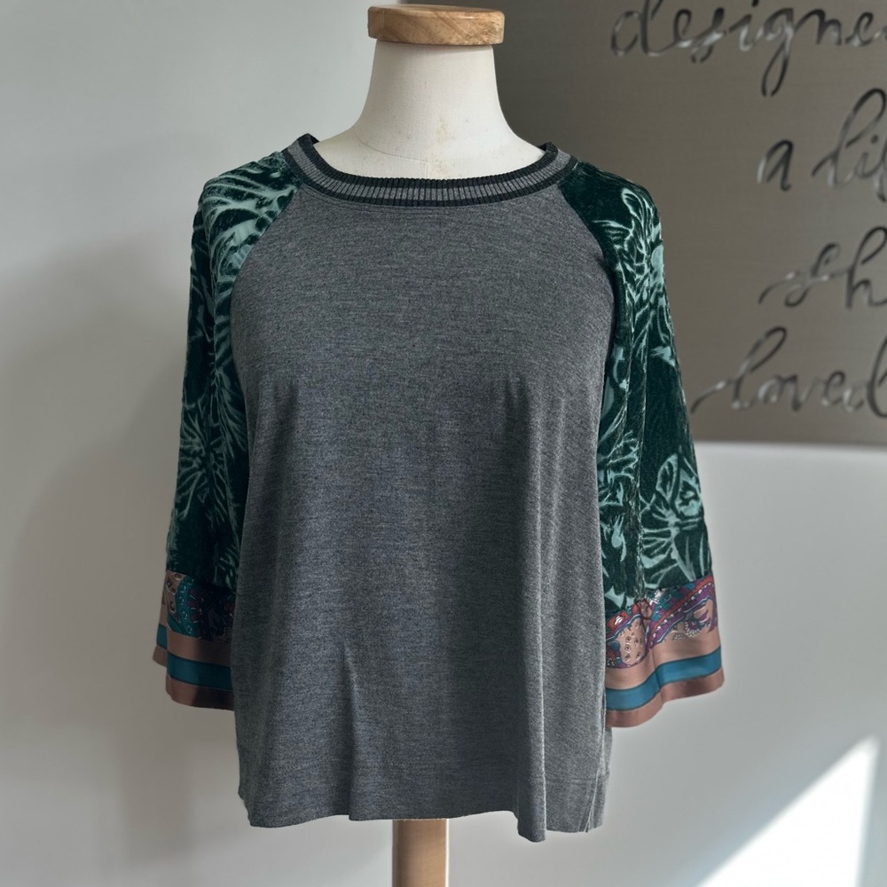 Anthropologie Tiny Gray and Green Long Sleeve Top